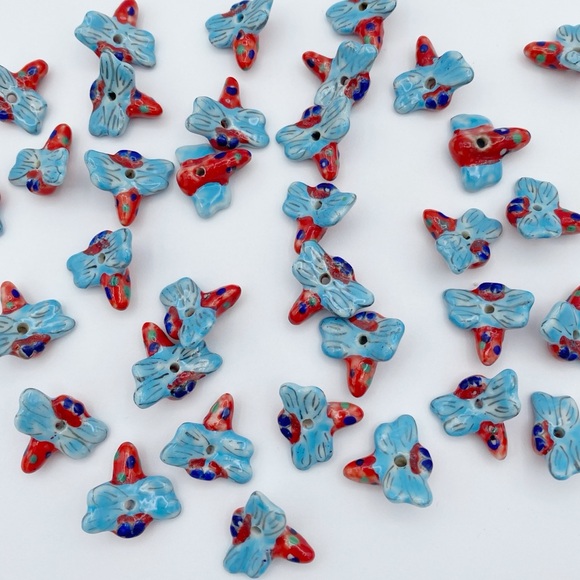 Vintage Porcelain Ceramic Dragonfly Beads Lot of 35 - Picture 2 of 5